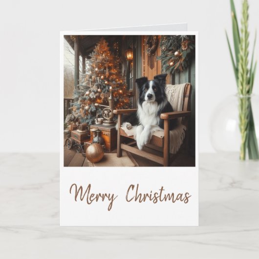 Steampunk Border Collie Christmas Karte (Vorderseite)