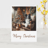 Steampunk Border Collie Christmas Karte (Gelbe Blume)