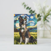 Steampunk Border Collie in der Sternennacht Postkarte (Stehend Vorderseite)