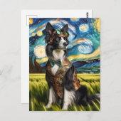 Steampunk Border Collie in der Sternennacht Postkarte (Vorne/Hinten)
