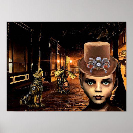 Steampunk Boy and Robot Dog Original Scifi Fantasi Poster (Vorne)