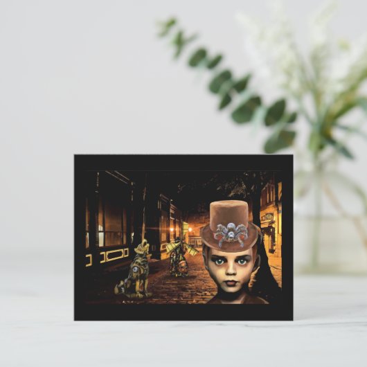 Steampunk Boy Robot Dog Zeitreise Original Scifi Postkarte (Stehend Vorderseite)