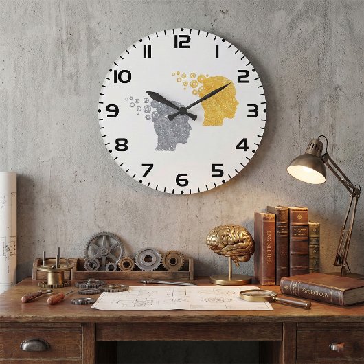 Steampunk Brain Power Cogwheel Heads Große Wanduhr