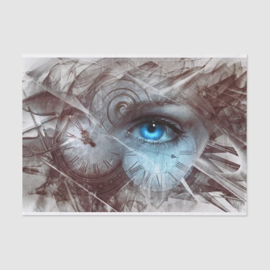 Steampunk Bright Blue Eye und Uhren Seidenpapier (Vorderseite)