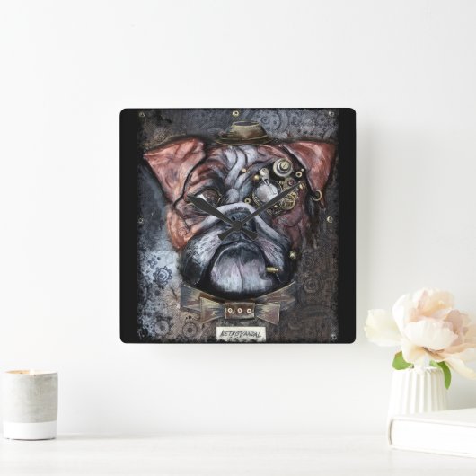 Steampunk British Bulldog Clock Quadratische Wanduhr (Zuhause)