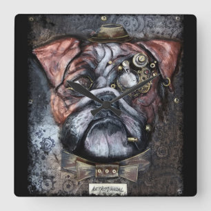 Steampunk British Bulldog Clock Quadratische Wanduhr