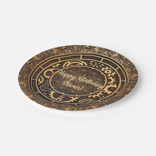 Steampunk Bronze Gears Filigree Pappteller (Schrägansicht)