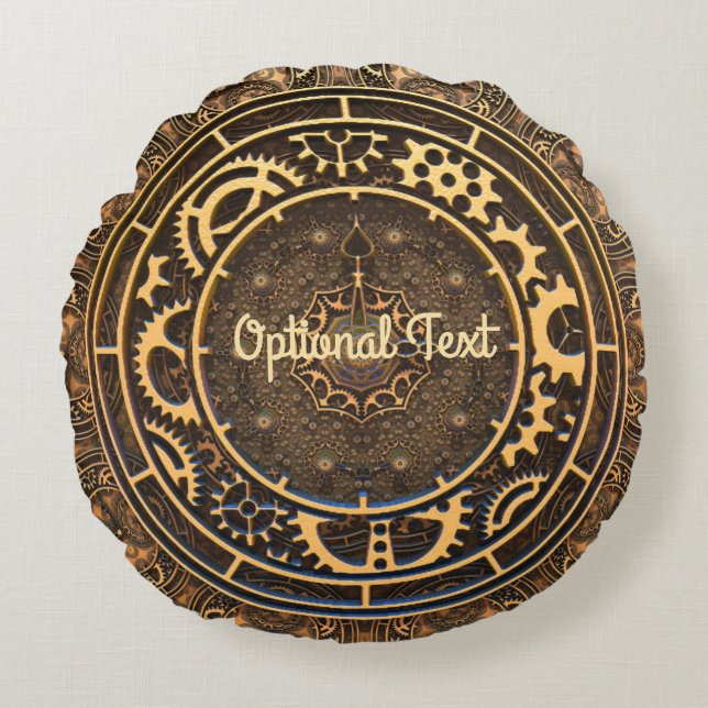 Steampunk Bronze Gears Filigree Rundes Kissen (Vorderseite)