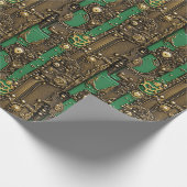 Steampunk-Buch-Industriegrün Geschenkpapier (Ecke)