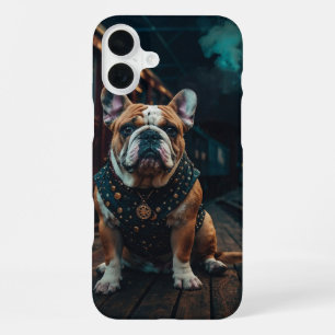 Steampunk-Bulldog-Bahnhofsvorsteher-Porträt iPhone 16 Plus Hülle