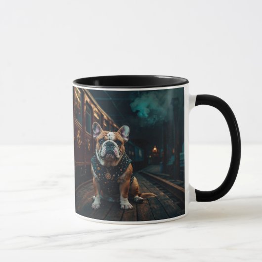 Steampunk Bulldog Stationmaster Portrait Tasse (Rechts)