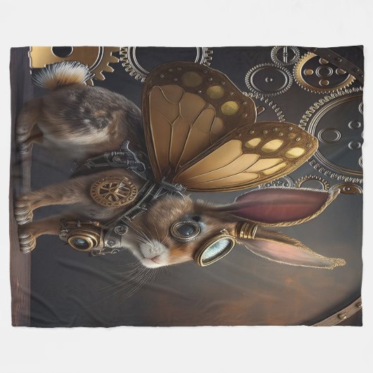 Steampunk Bunny Fleecedecke (Vorderseite (Horizontal))