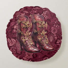 Steampunk Burgundy Floral High Heel Rundkissen Rundes Kissen