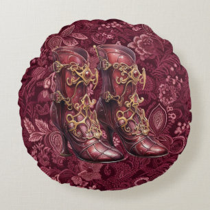 Steampunk Burgundy Floral High Heel Rundkissen Rundes Kissen