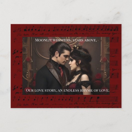 Steampunk Burgundy Valentine mit Zitat Postkarte (Vorderseite)