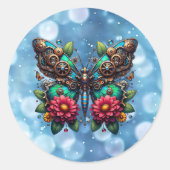 Steampunk Butterfly mit Gänsen und Blume Runder Aufkleber (Vorderseite)
