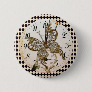 Steampunk Butterfly Round Button