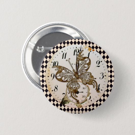 Steampunk Butterfly Round Button (Vorne & Hinten)