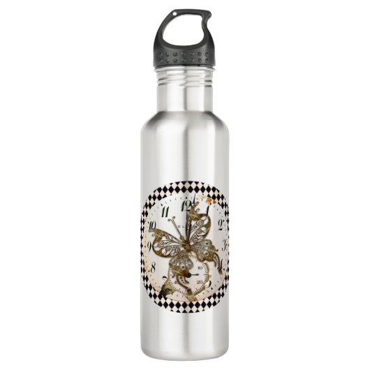 Steampunk Butterfly Round Edelstahlflasche (Vorderseite)