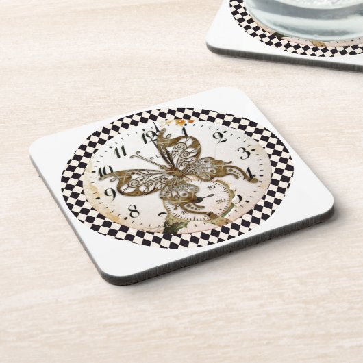 Steampunk Butterfly Round Getränkeuntersetzer (Linke Seite)