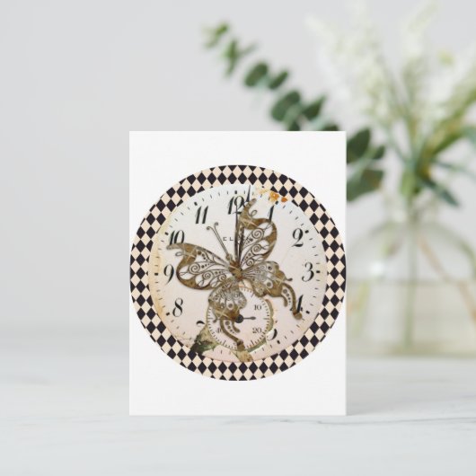 Steampunk Butterfly Round Postkarte (Stehend Vorderseite)