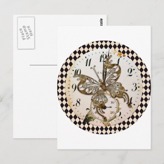 Steampunk Butterfly Round Postkarte (Vorne/Hinten)