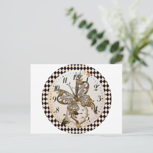 Steampunk Butterfly Round Postkarte (Stehend Vorderseite)