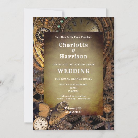 Steampunk-Butterfly Vintage mechanische Gänse Einladung (Vorderseite)