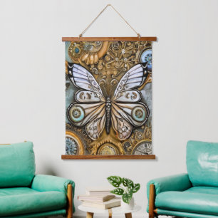 Steampunk Butterfly Wandteppich Mit Holzrahmen