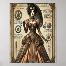 Steampunk Button-Up Art, Poster 1, Glamour & Vinta
