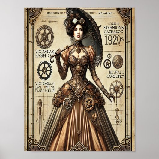Steampunk Button-Up Art, Poster 1, Glamour & Vinta (Vorne)