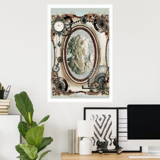 Steampunk Cameo Blue Poster (Heimbüro)