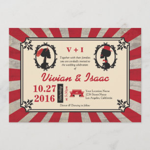 Steampunk Cameo Couple Offbeat Rote Einladungen