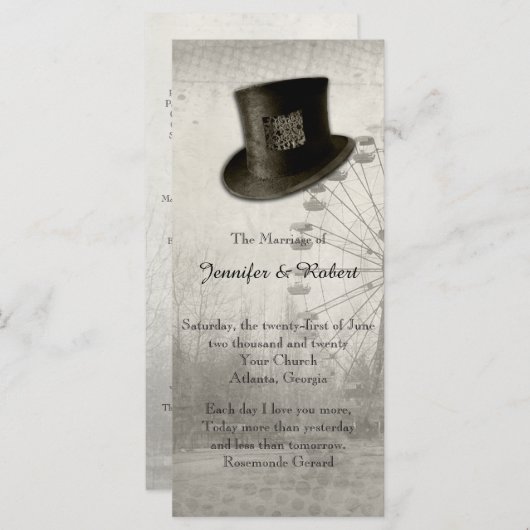 Steampunk Carnival Top Hat Wedding Program Programm (Vorne/Hinten)