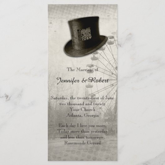 Steampunk Carnival Top Hat Wedding Program Programm (Vorderseite)