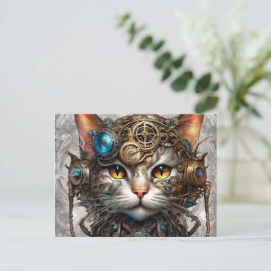 Steampunk Cat 1 Postkarte (Stehend Vorderseite)