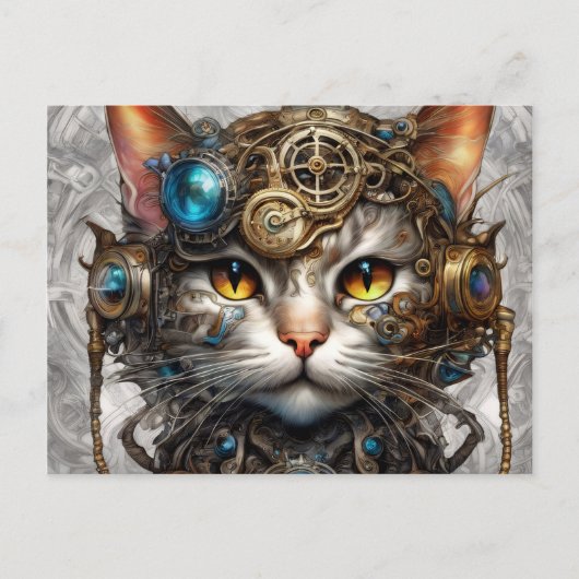 Steampunk Cat 1 Postkarte (Vorderseite)