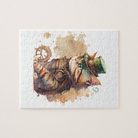 Steampunk Cat Adorable und Niedlich Puzzle (Horizontal)