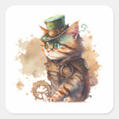 Steampunk Cat Adorable und Niedlich Quadratischer Aufkleber (Vorderseite)