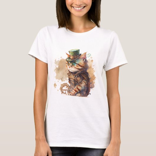 Steampunk Cat Adorable und Niedlich T-Shirt (Vorderseite)