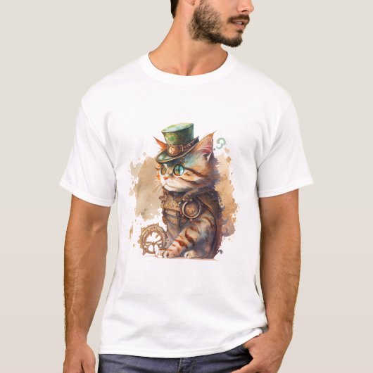 Steampunk Cat Adorable und Niedlich T-Shirt (Vorderseite)