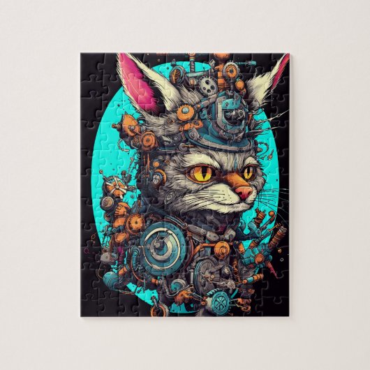 Steampunk Cat Aetherclockpunk Tier Puzzle (Vertikal)