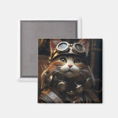 Steampunk Cat Art Illustration Magnet (Vorderseite/Rückseite)