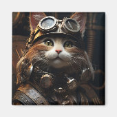 Steampunk Cat Art Illustration Magnet (Vorne)