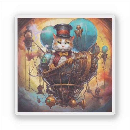 Steampunk Cat Aufkleber (Vorderseite)