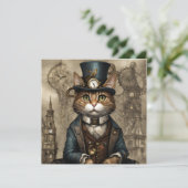Steampunk Cat Einladung (Stehend Vorderseite)