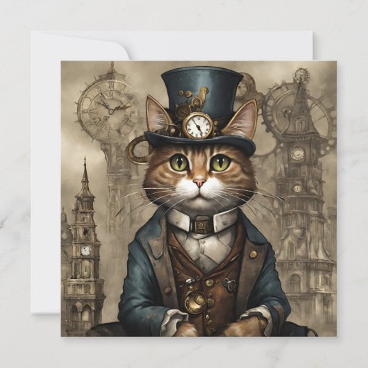 Steampunk Cat Einladung (Vorderseite)