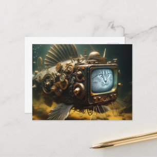 Steampunk Cat Fish Postkarte