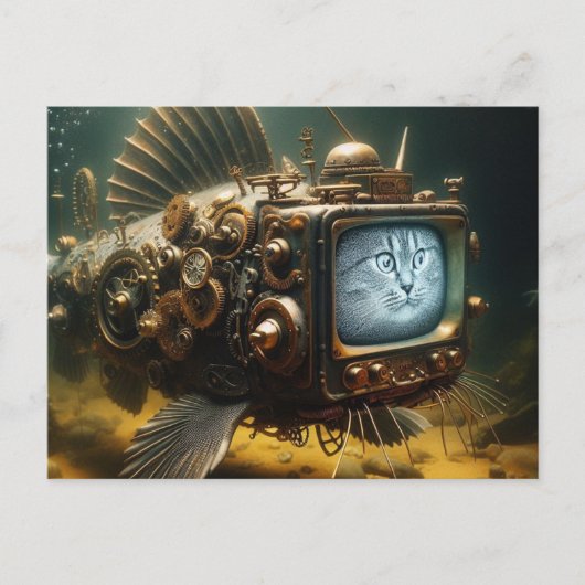 Steampunk Cat Fish Postkarte (Vorderseite)