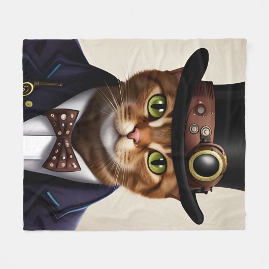 Steampunk Cat Fleecedecke (Vorderseite (Horizontal))